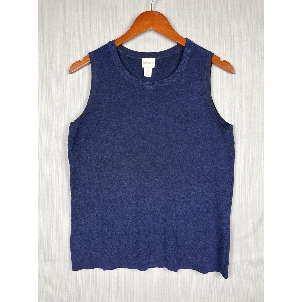 Chico's Knit Sweater Vest Size‎ 1 Preppy Blue Viscose Office Staple